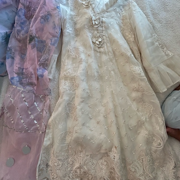 pakistani dress cream and sky